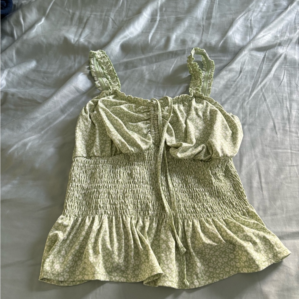 Derek Heart Light Green Smocked Top